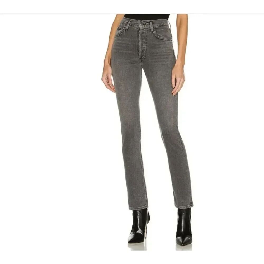 Women’s AGOLDE Riley High Rise Slim Straight Crop Jeans Grey 31 Stretch Denim